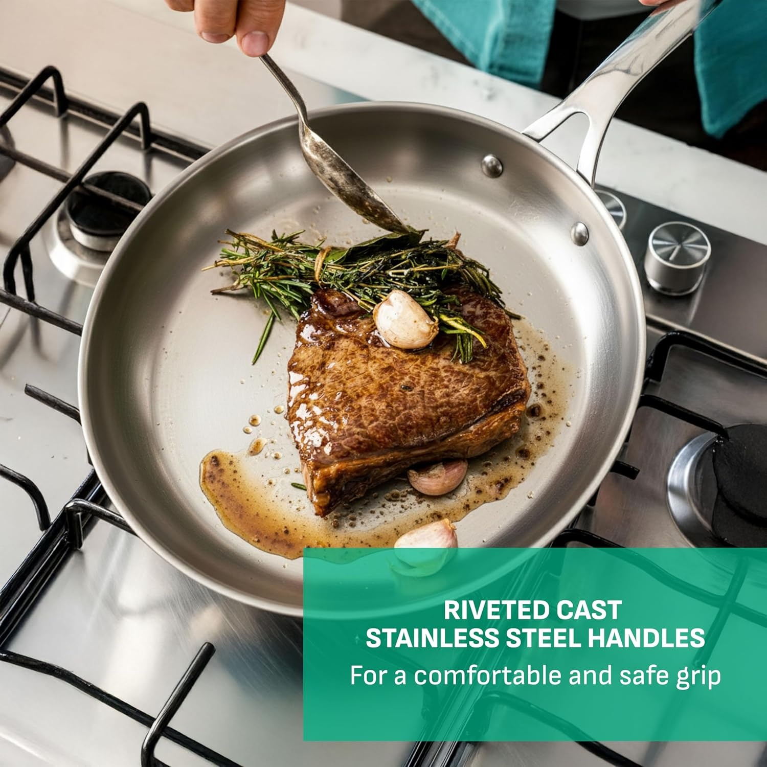 image:imageTFal x Jamie Oliver Nonstick Coated Stainless Steel Pans 95 amp 11 Induction Compatible Oven Safe up to 500F Chefs Stainless Steel Skillet Frying Pan SilverStainless Steel