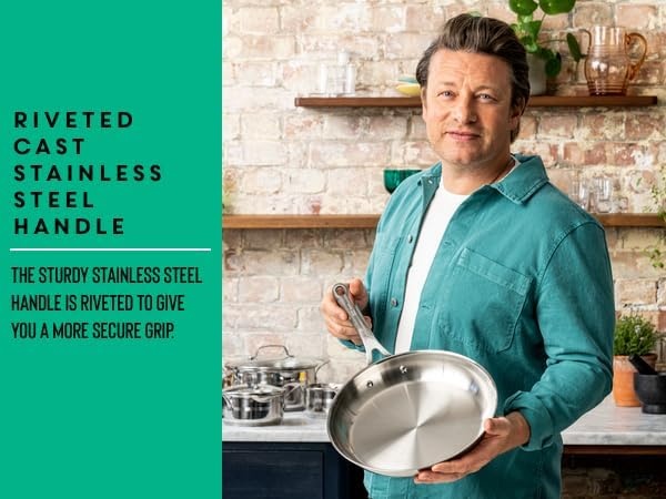 image:imageTFal x Jamie Oliver Nonstick Coated Stainless Steel Pans 95 amp 11 Induction Compatible Oven Safe up to 500F Chefs Stainless Steel Skillet Frying Pan SilverStainless Steel
