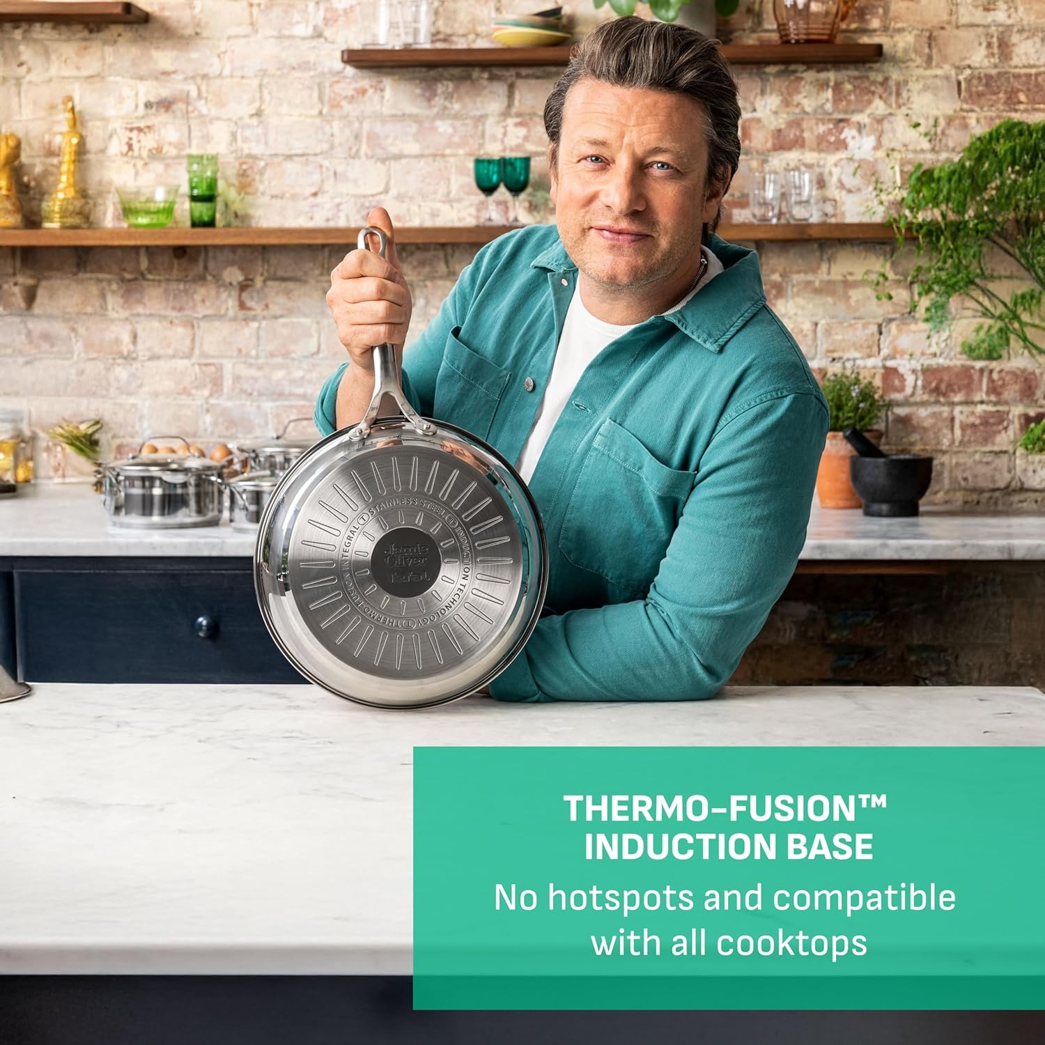 image:imageTFal x Jamie Oliver Nonstick Coated Stainless Steel Pans 95 amp 11 Induction Compatible Oven Safe up to 500F Chefs Stainless Steel Skillet Frying Pan SilverStainless Steel