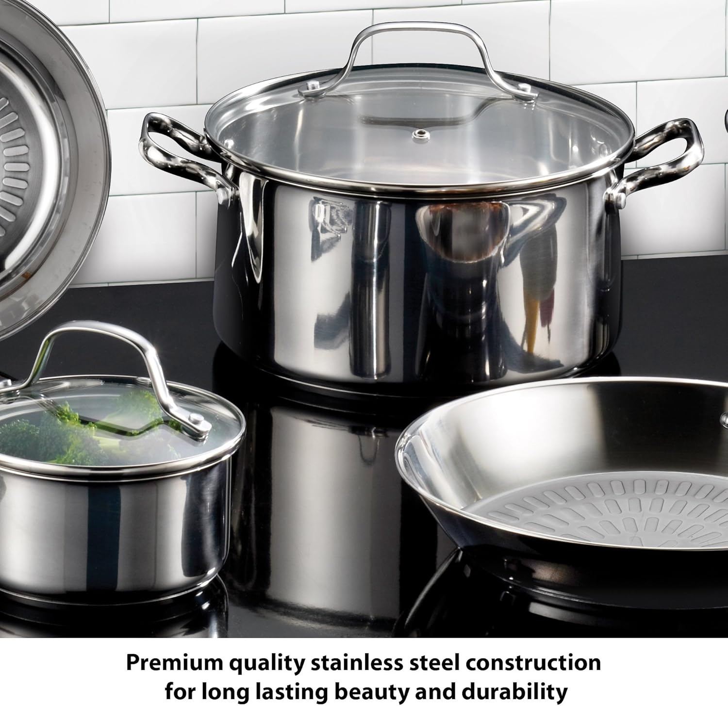 image:imageTfal Performa Stainless Steel Cookware Set 12 Piece Induction Oven Broiler Safe 500F Pots and Pans Dishwasher Safe SilverStainless Steel Handle
