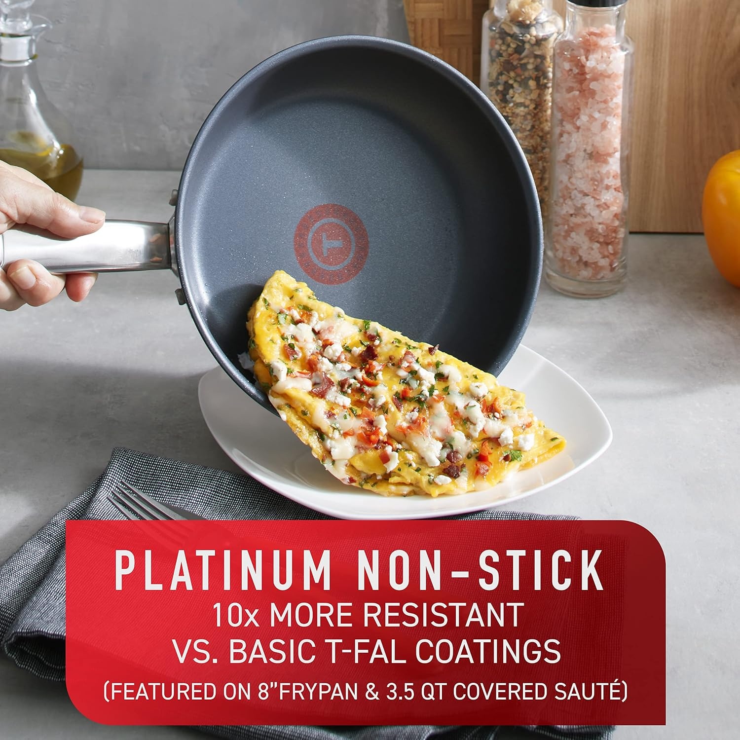 image:imageTfal Platinum Stainless Steel with Nonstick Cookware Set 12 Piece Induction Oven Broiler Safe 500F Pots and Pans Dishwasher Safe Silver